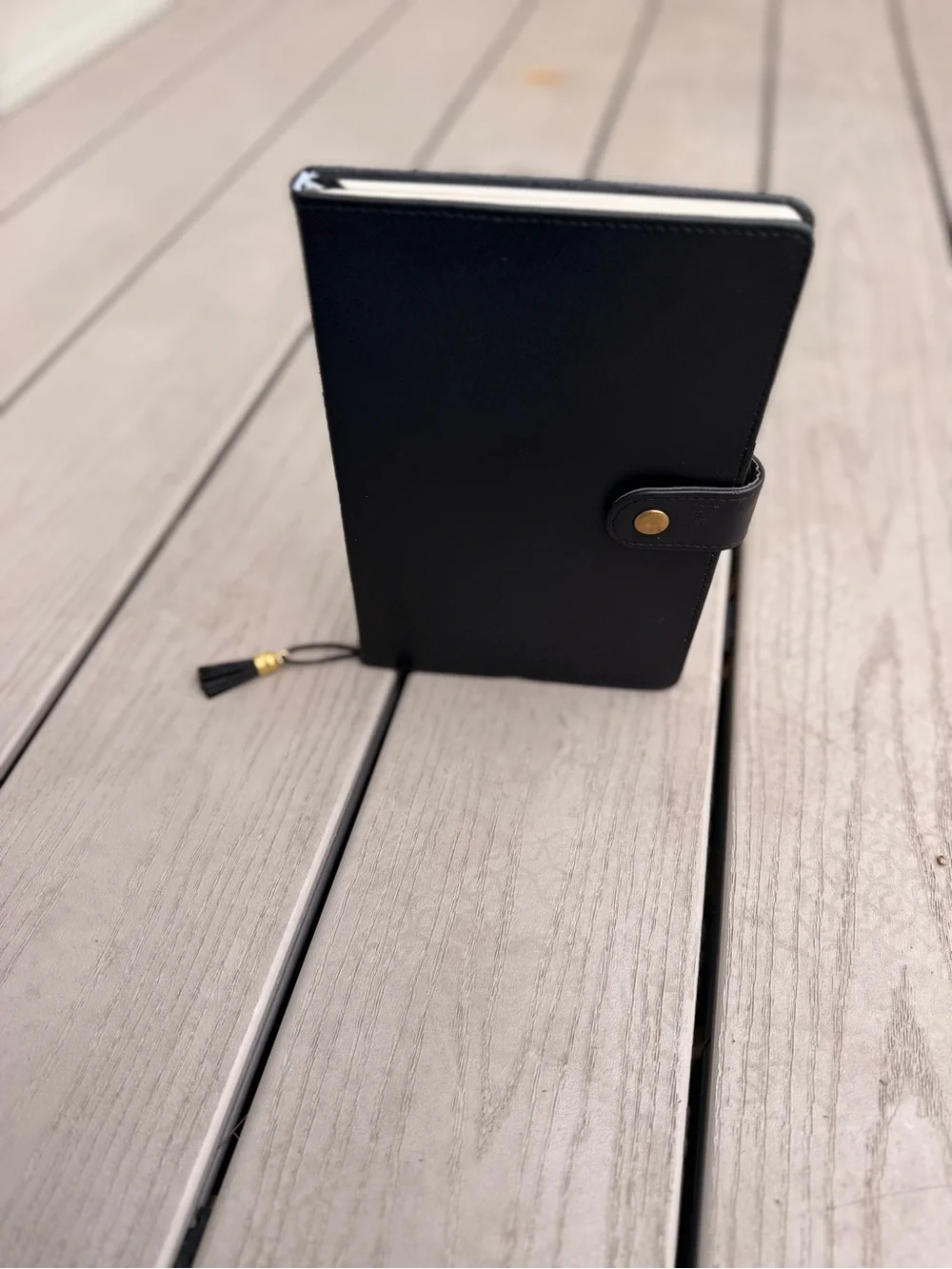 Black Faux Leather Journal Notebook - Snap Closure & Tassel